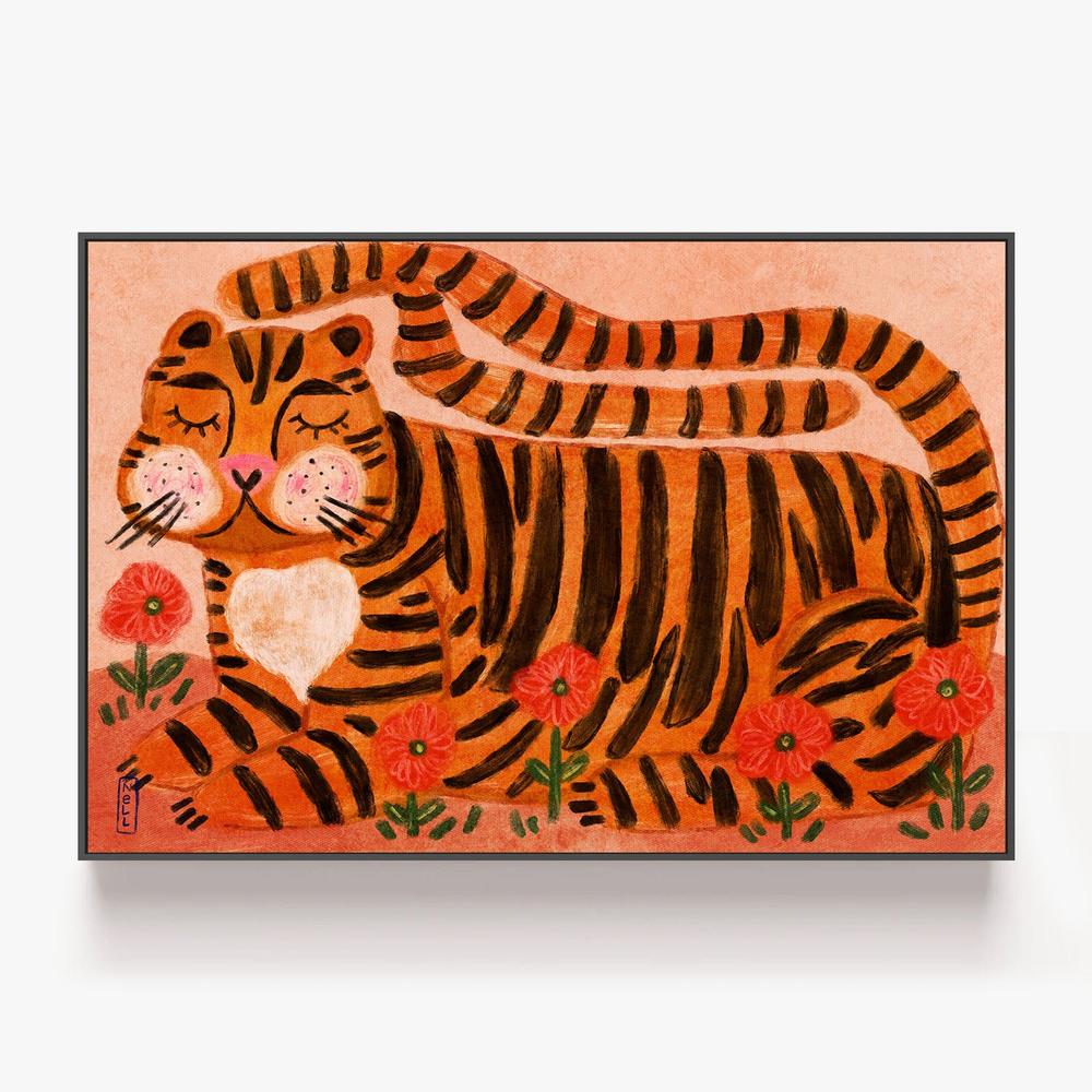 Happy Tiger in Poppies-by-Dirkie Nell-wall-art-print-canvas-poster-framed-Gioia