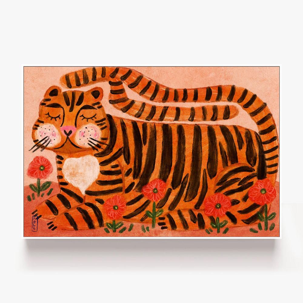 Happy Tiger in Poppies-by-Dirkie Nell-wall-art-print-canvas-poster-framed-Gioia