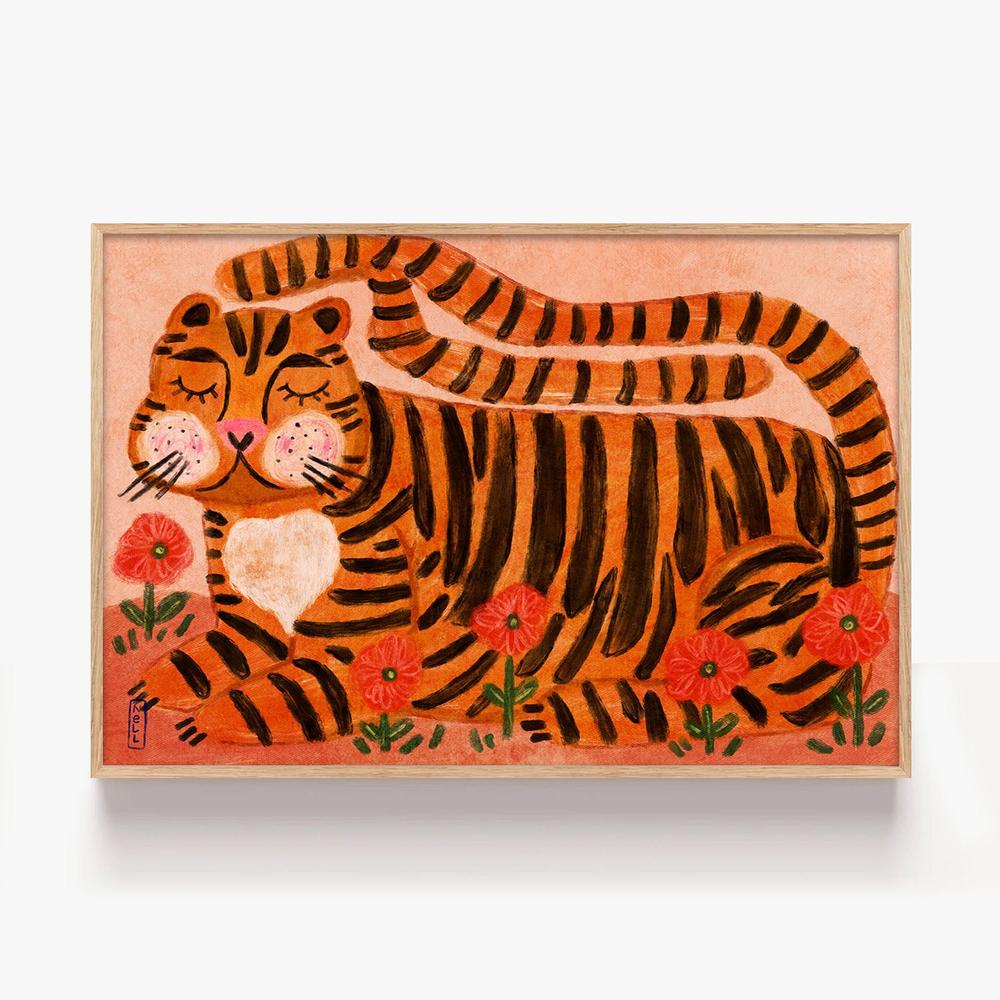 Happy Tiger in Poppies-by-Dirkie Nell-wall-art-print-canvas-poster-framed-Gioia