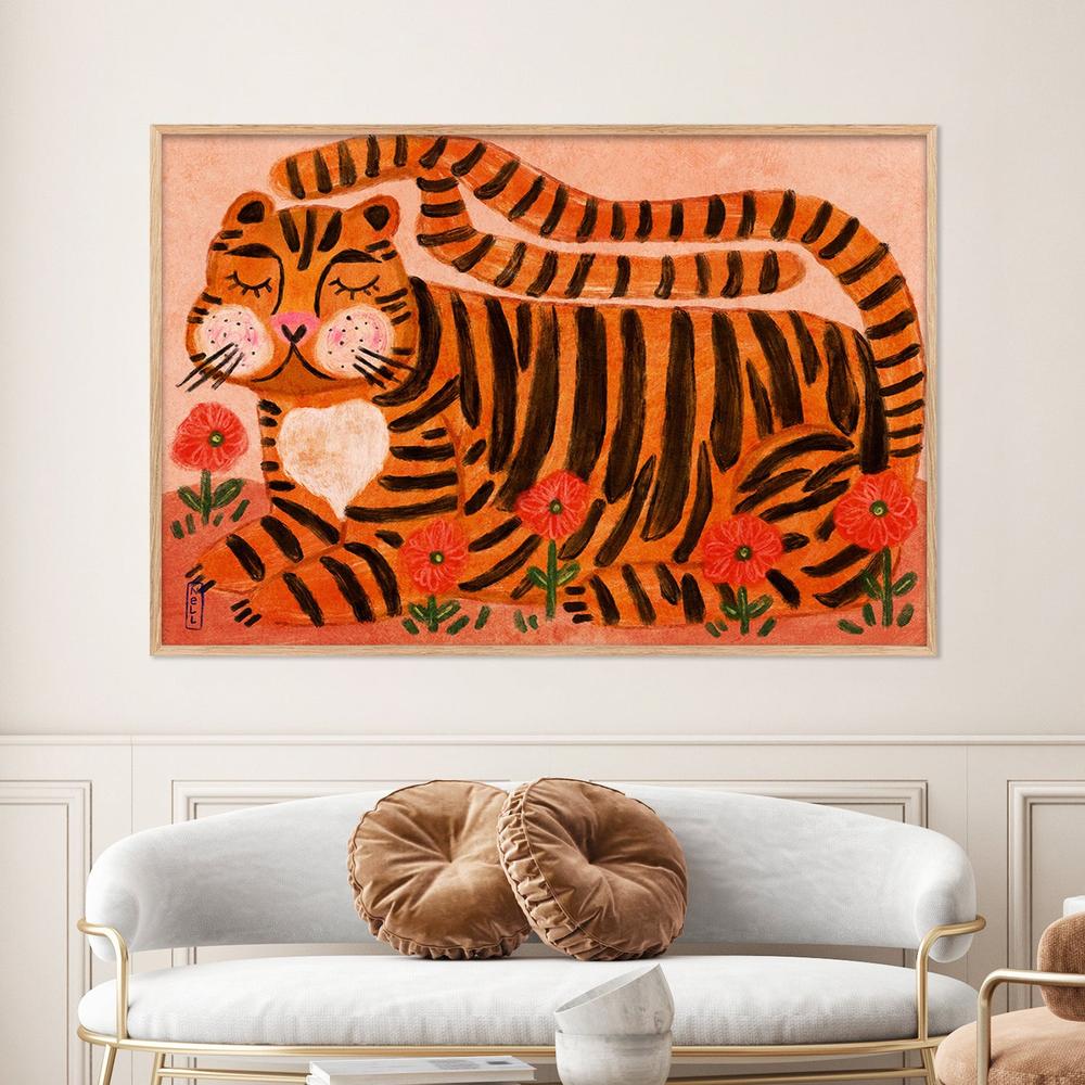 Happy Tiger in Poppies-by-Dirkie Nell-wall-art-print-canvas-poster-framed-Gioia