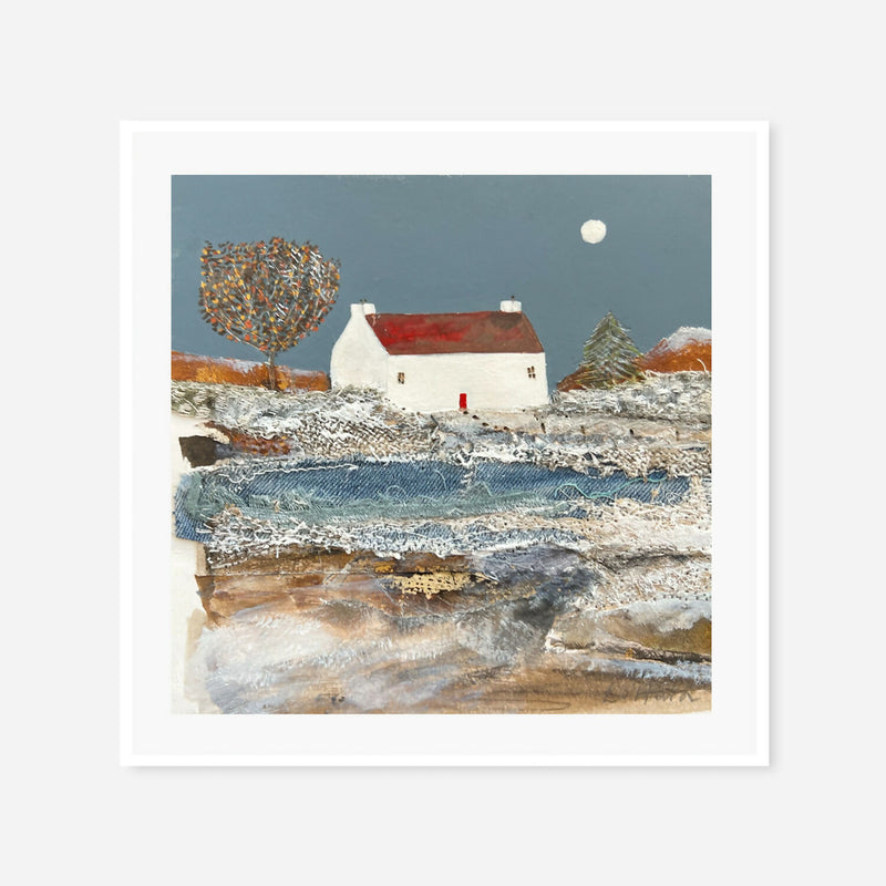 An Icy Pond By Moonlight, Original Mixed Media Artwork On Paper By Louise O'Hara