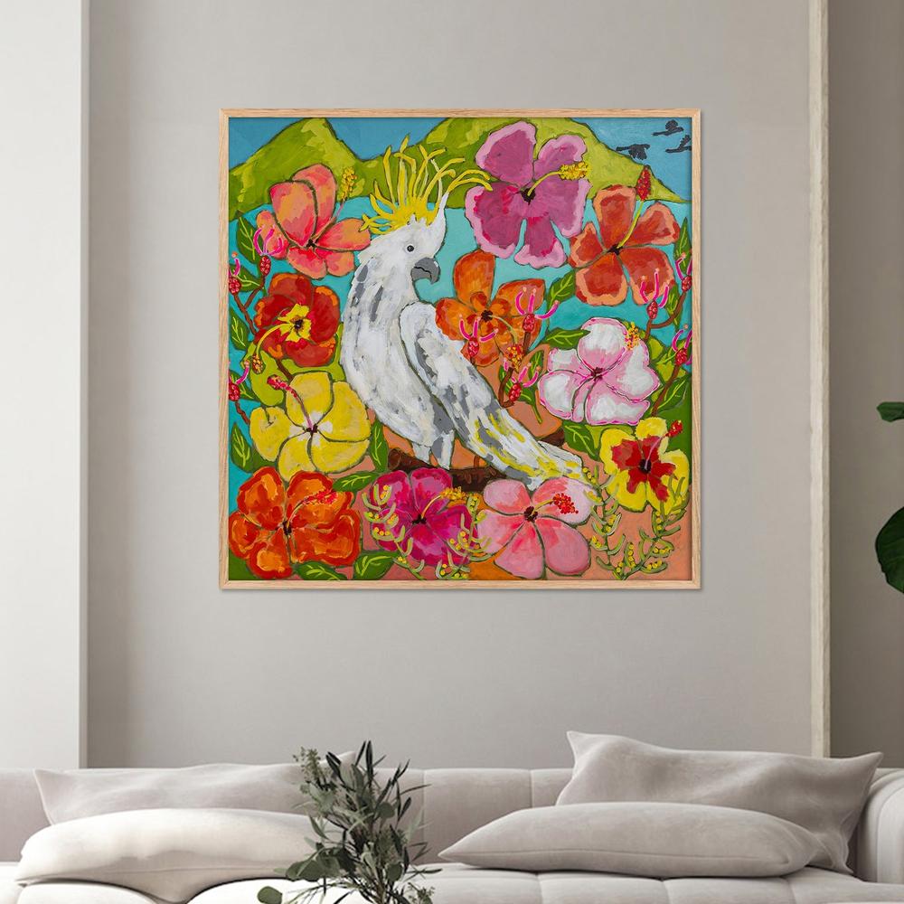 Hibiscus Bird-by-Julia Abbey-wall-art-print-canvas-poster-framed-Gioia