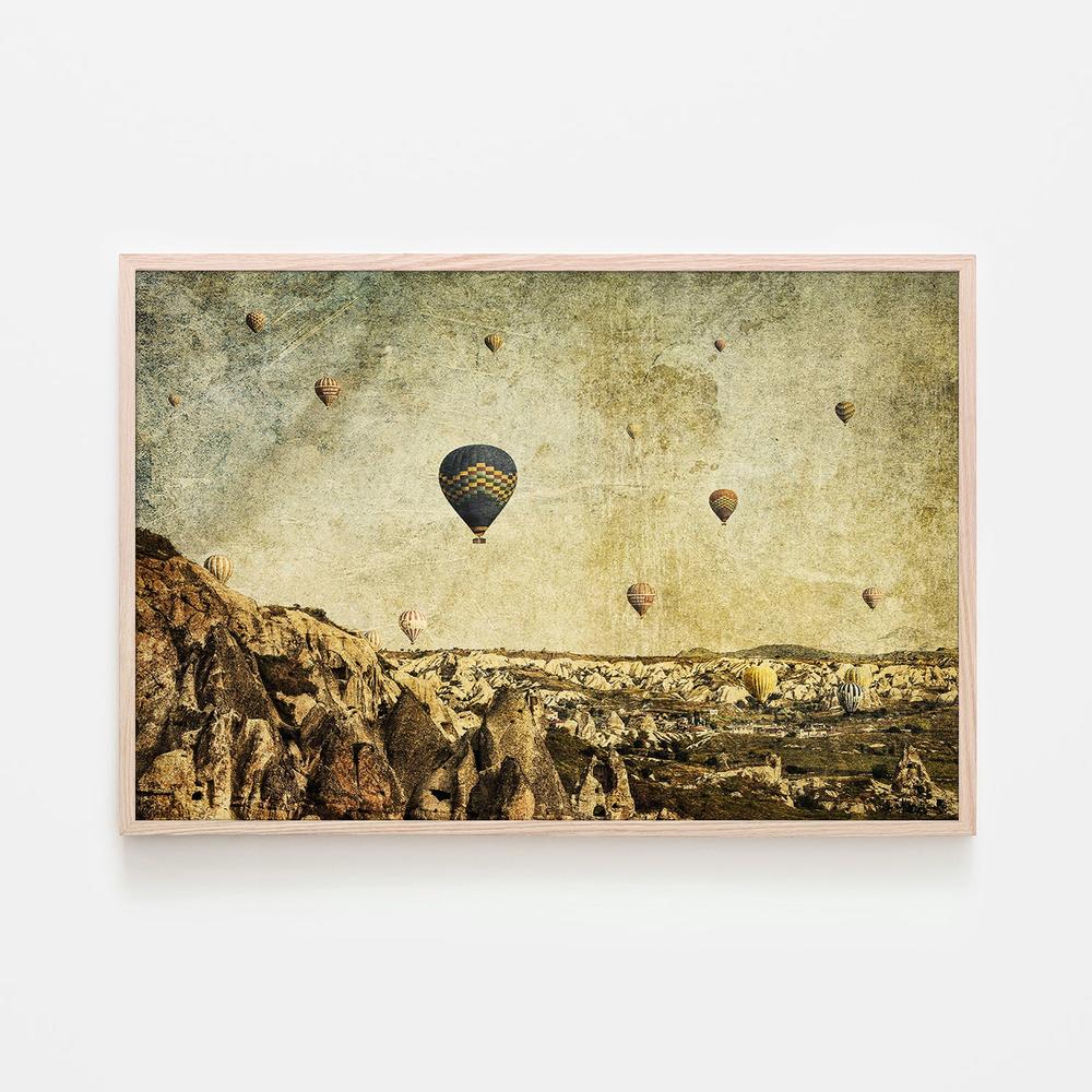 Hot Air Ballons in Cappadocia, Turkey with a Painterly Background (Concrete Skies)-by-Andrew Paranavitana-wall-art-print-canvas-poster-framed-Gioia