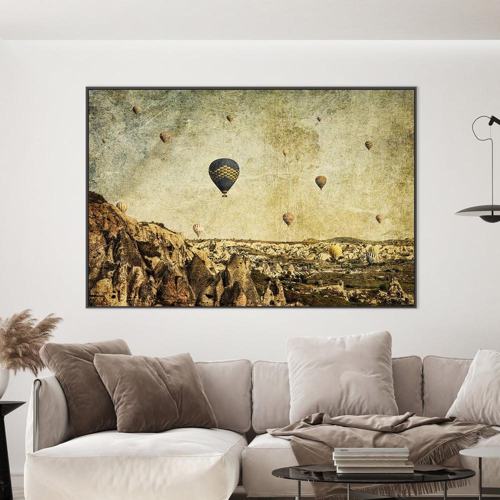 Hot Air Ballons in Cappadocia, Turkey with a Painterly Background (Concrete Skies)-by-Andrew Paranavitana-wall-art-print-canvas-poster-framed-Gioia