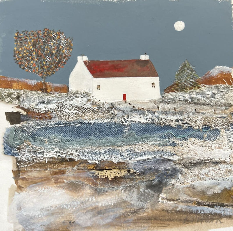 An Icy Pond By Moonlight, Original Mixed Media Artwork On Paper By Louise O'Hara