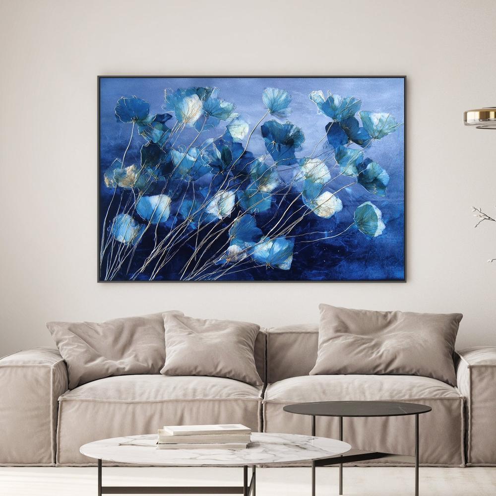 Indigo Flowers with Gold Lines-by-Jordão de Abreu-wall-art-print-canvas-poster-framed-Gioia