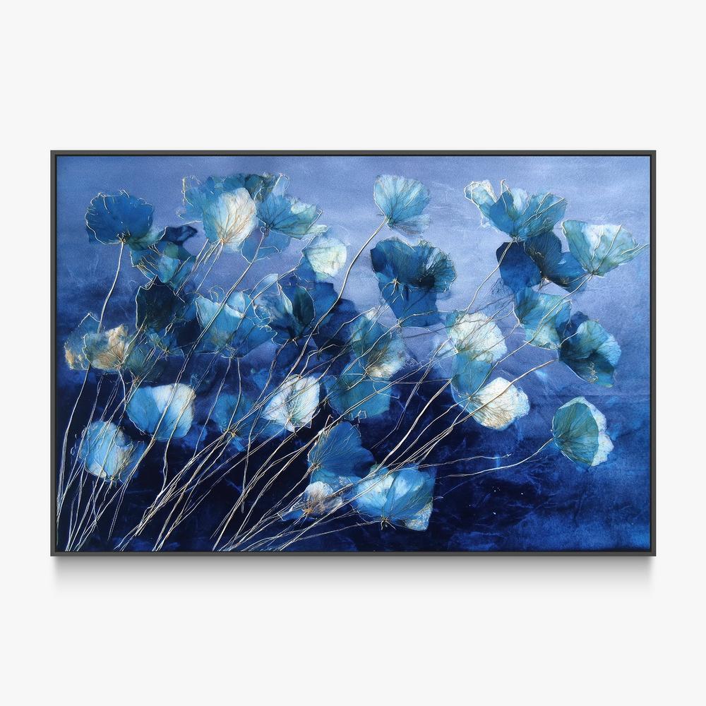 Indigo Flowers with Gold Lines-by-Jordão de Abreu-wall-art-print-canvas-poster-framed-Gioia