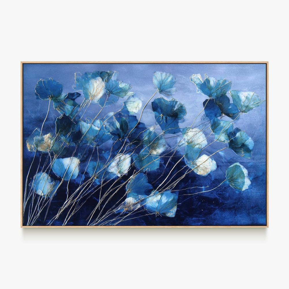 Indigo Flowers with Gold Lines-by-Jordão de Abreu-wall-art-print-canvas-poster-framed-Gioia