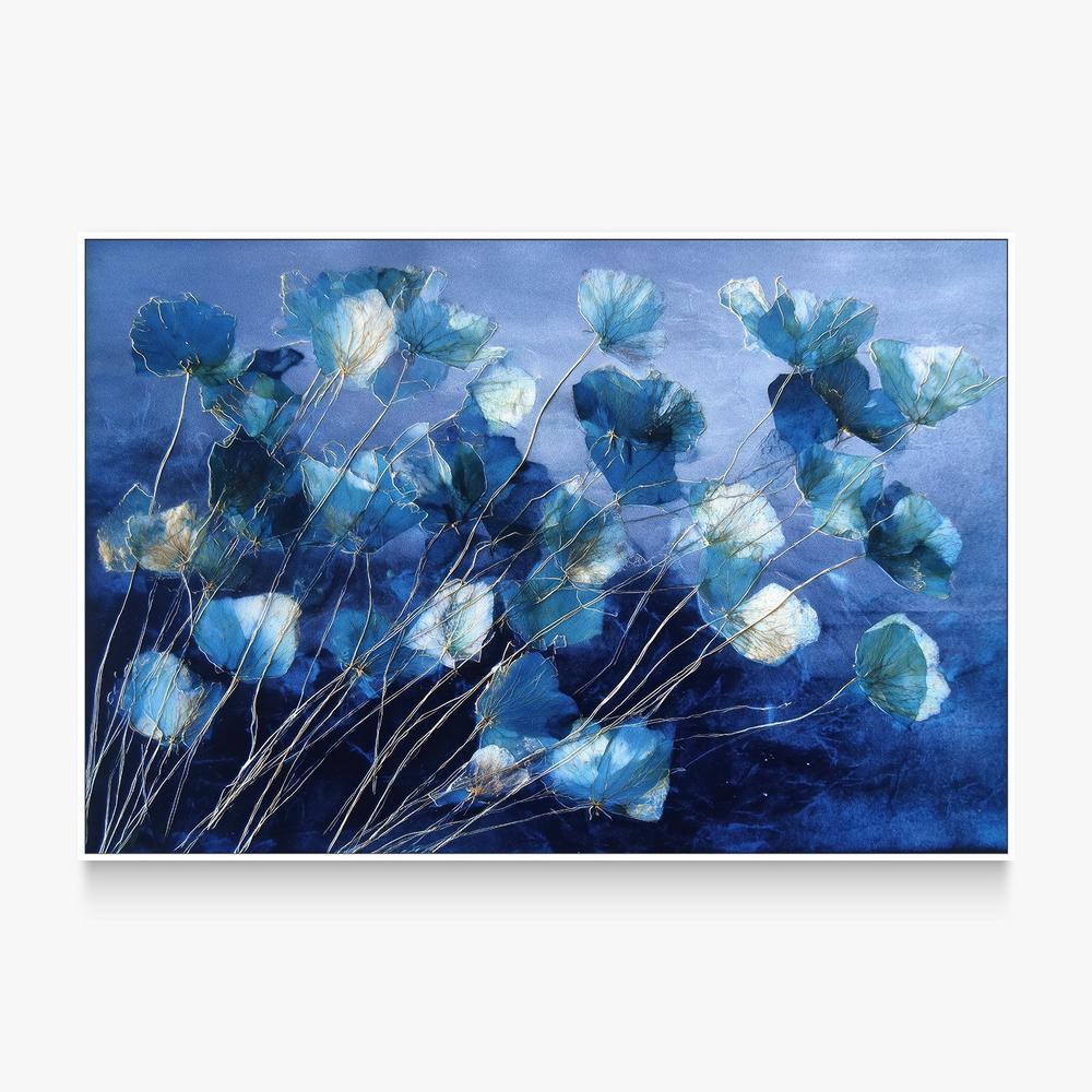 Indigo Flowers with Gold Lines-by-Jordão de Abreu-wall-art-print-canvas-poster-framed-Gioia