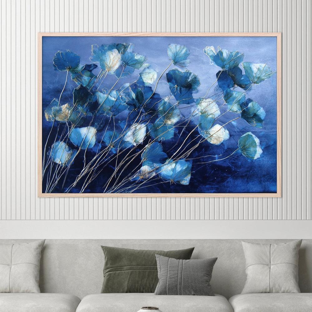 Indigo Flowers with Gold Lines-by-Jordão de Abreu-wall-art-print-canvas-poster-framed-Gioia
