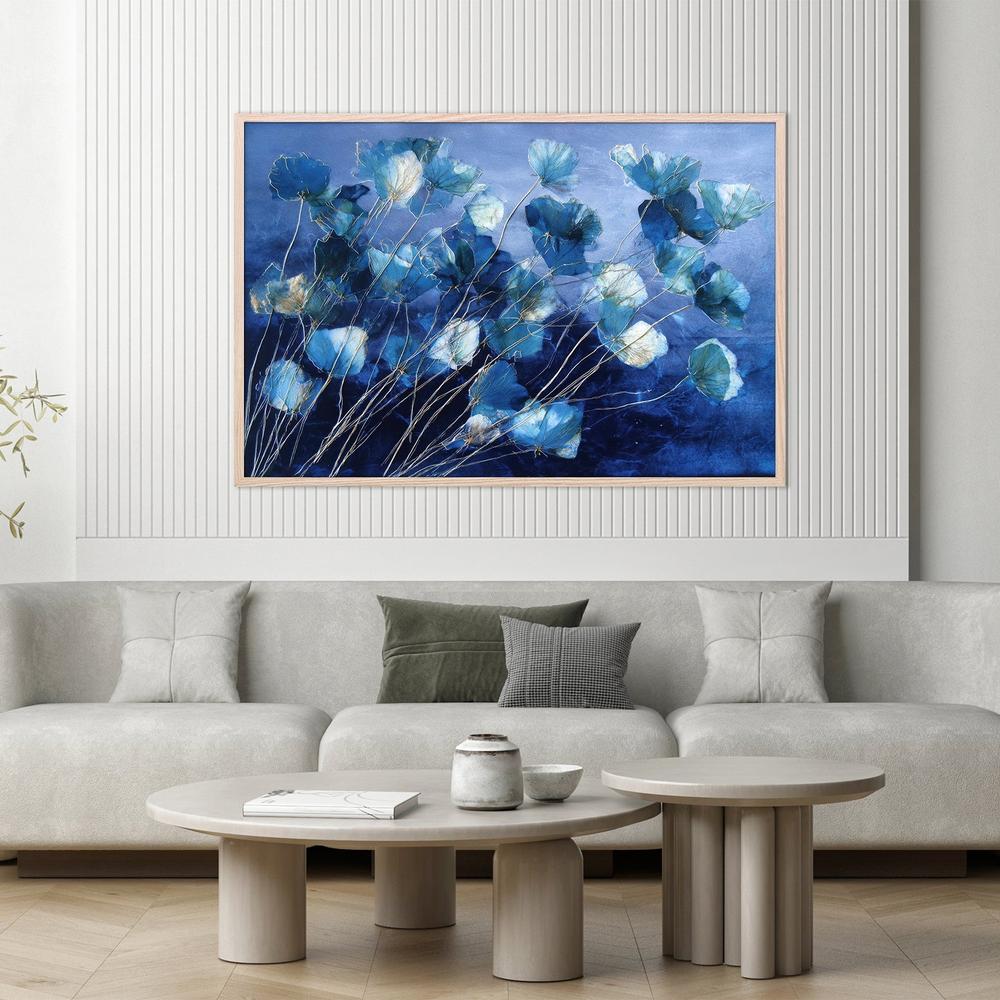 Indigo Flowers with Gold Lines-by-Jordão de Abreu-wall-art-print-canvas-poster-framed-Gioia