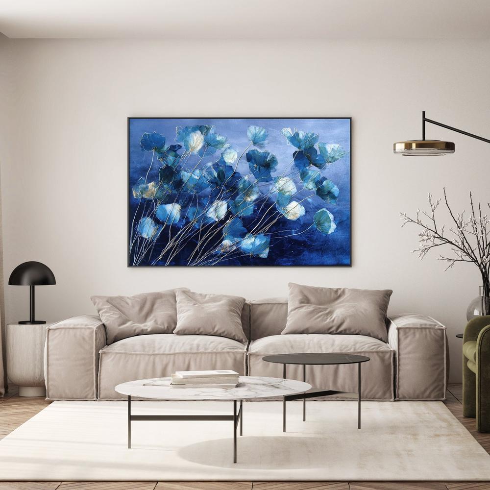 Indigo Flowers with Gold Lines-by-Jordão de Abreu-wall-art-print-canvas-poster-framed-Gioia