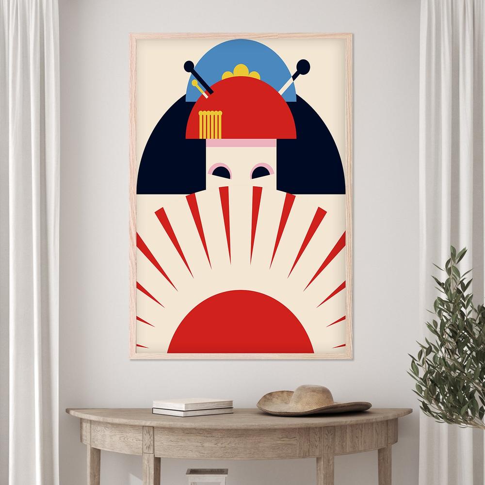 Japanese Geisha Rising Sun-by-Retrodrome-wall-art-print-canvas-poster-framed-Gioia
