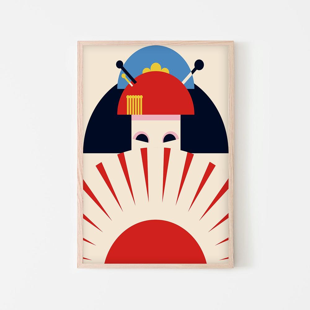 Japanese Geisha Rising Sun-by-Retrodrome-wall-art-print-canvas-poster-framed-Gioia
