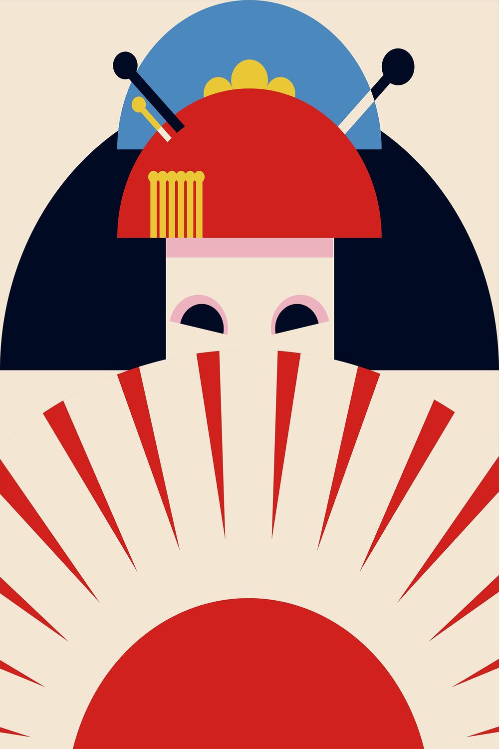 Japanese Geisha Rising Sun-by-Retrodrome-wall-art-print-canvas-poster-framed-Gioia