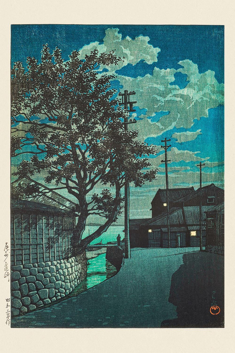 Kamezaki Bishu 1928-by-Kawase Hasui-wall-art-print-canvas-poster-framed-Gioia