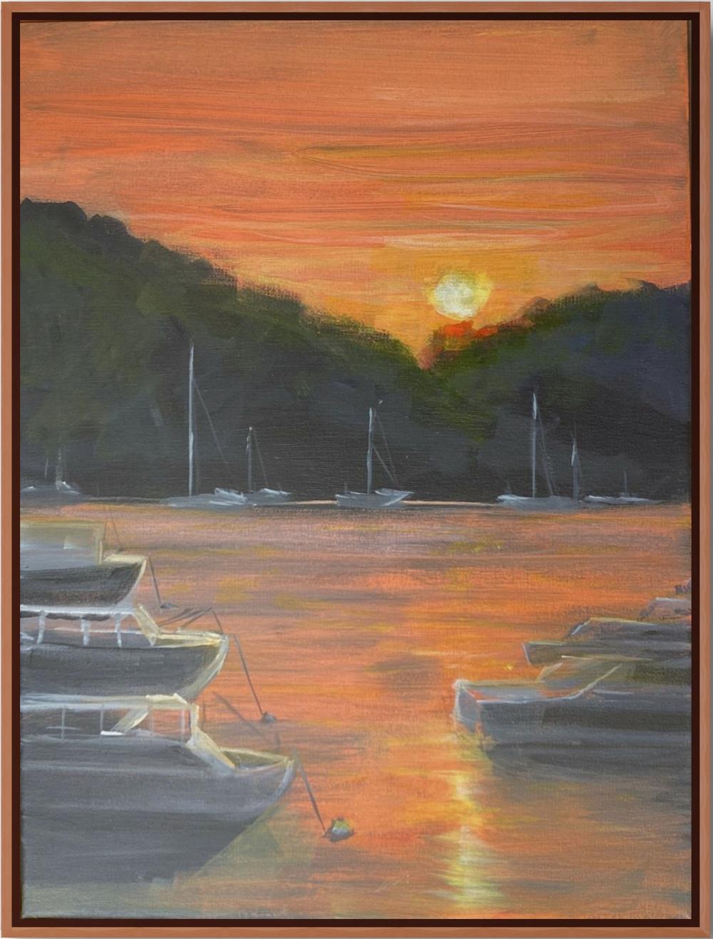 The Boats in the Bay at Sunset