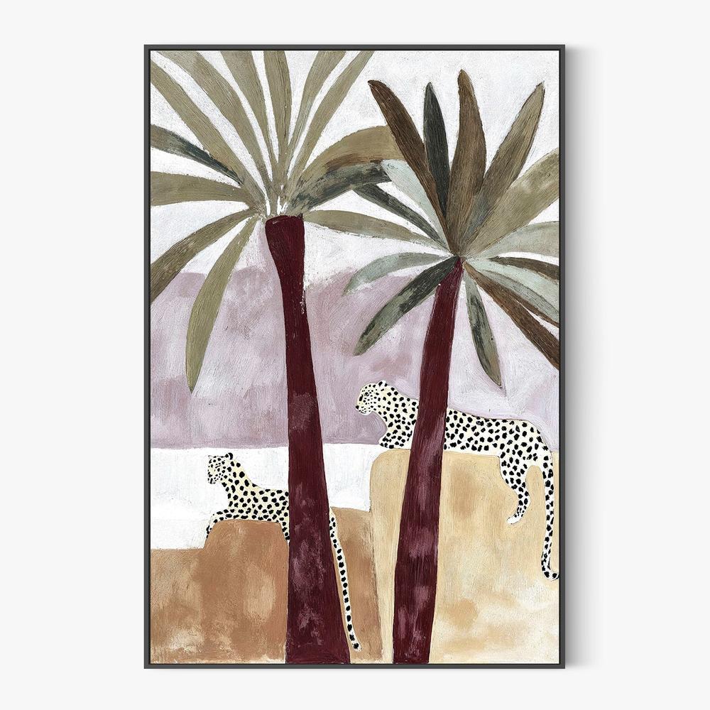 Leopard Palms, Burgundy tone-by-Lady Hana-wall-art-print-canvas-poster-framed-Gioia