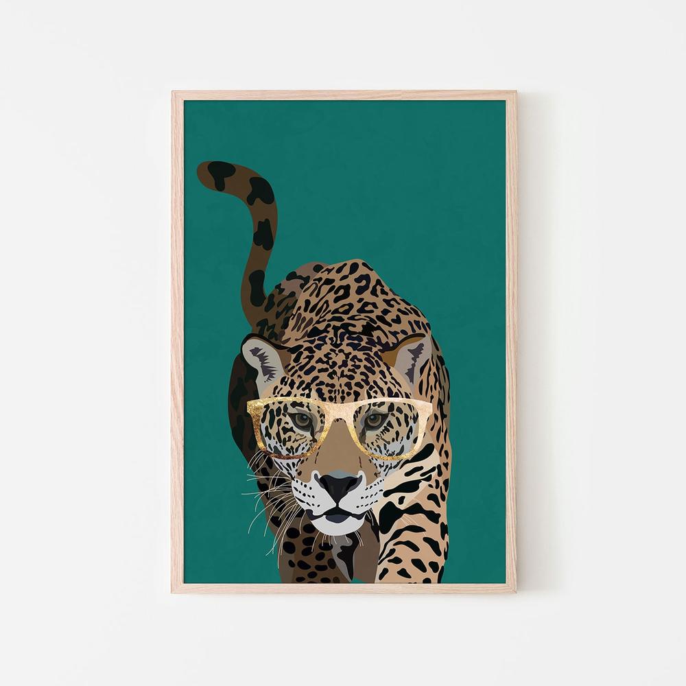 Leopard With Gold Glasses-by-Sarah Manovski-wall-art-print-canvas-poster-framed-Gioia