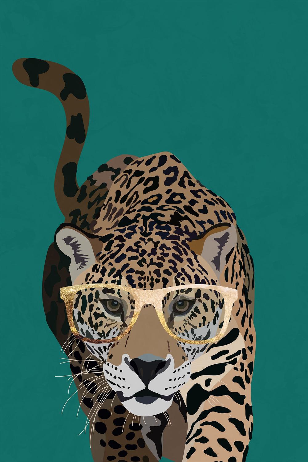 Leopard With Gold Glasses-by-Sarah Manovski-wall-art-print-canvas-poster-framed-Gioia