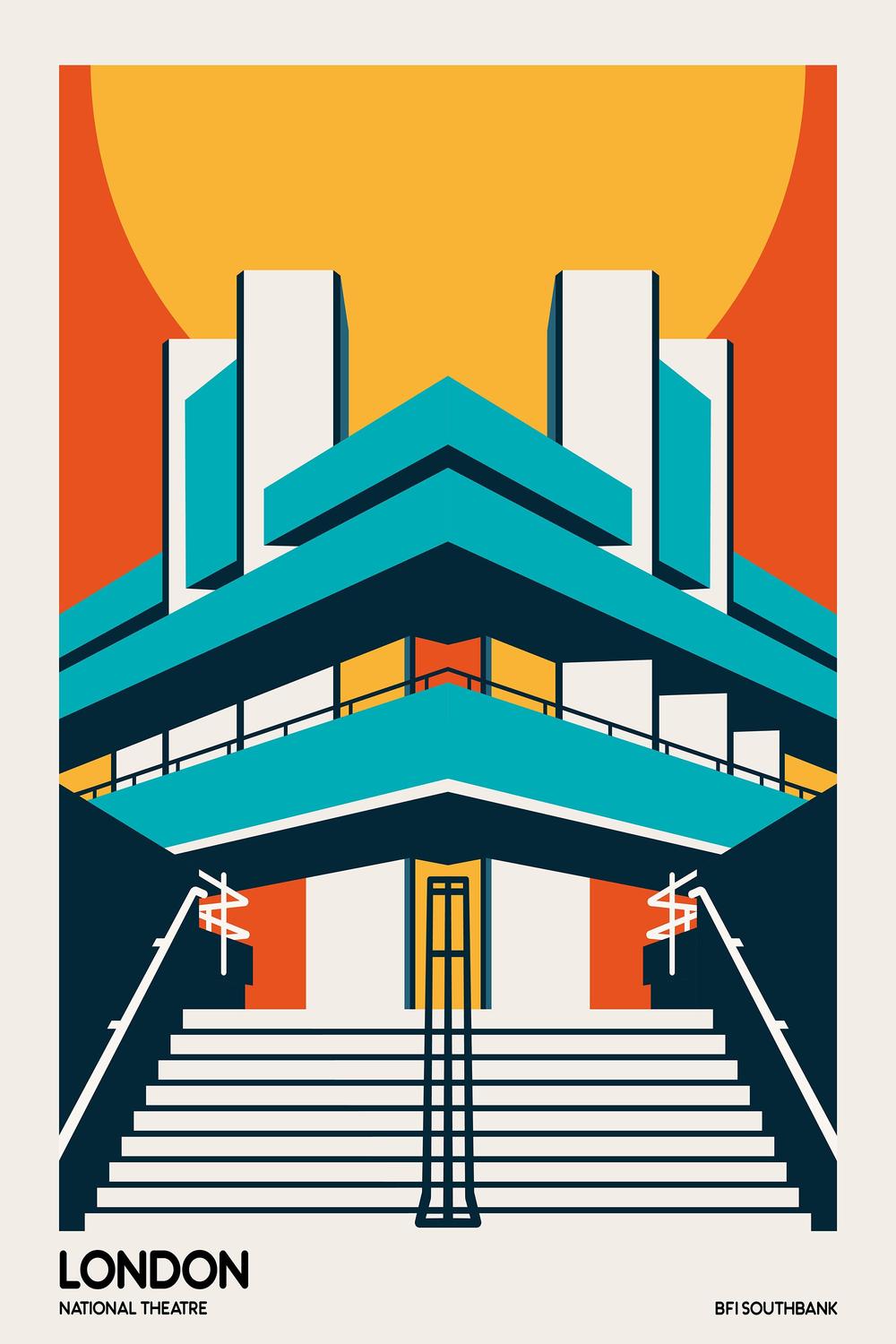 London National Theatre-by-Retrodrome-wall-art-print-canvas-poster-framed-Gioia