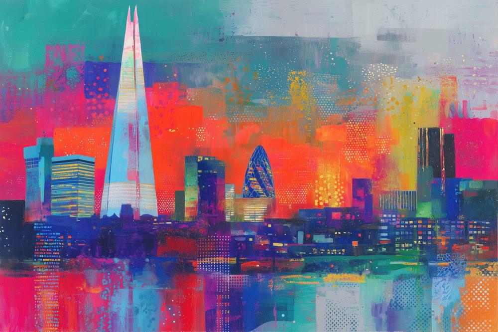 London Skyline in Neon-by-Chromatic Storm Studio-wall-art-print-canvas-poster-framed-Gioia