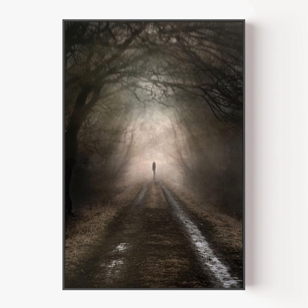 Lone Figure Misty Path-by-Christina Sillen-wall-art-print-canvas-poster-framed-Gioia