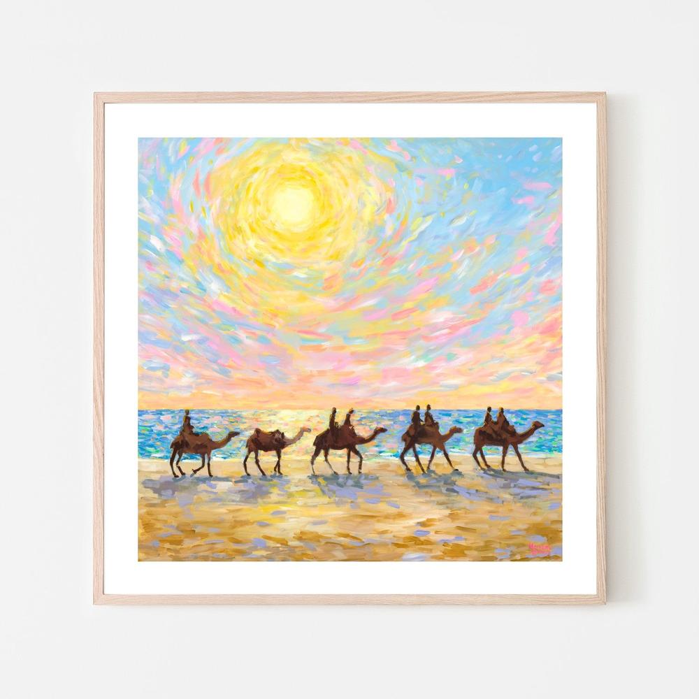 Mindil Beach Sunset with Camels-by-Meredith Howse-wall-art-print-canvas-poster-framed-Gioia