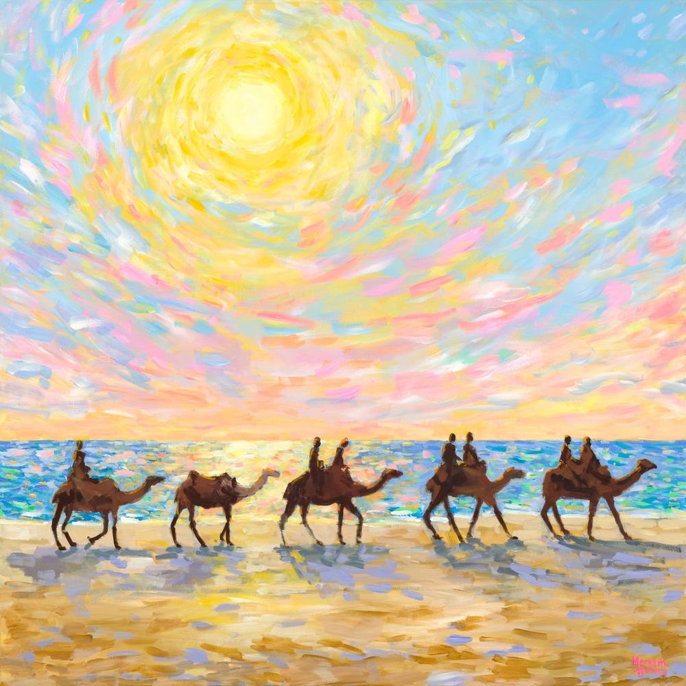 Mindil Beach Sunset with Camels-by-Meredith Howse-wall-art-print-canvas-poster-framed-Gioia