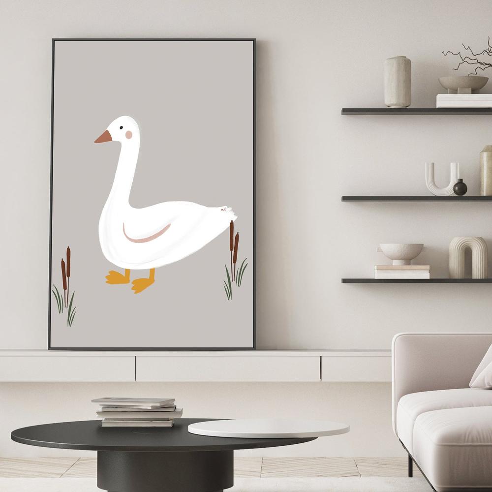 Minimalist White Goose-by-Menina Lisboa-wall-art-print-canvas-poster-framed-Gioia
