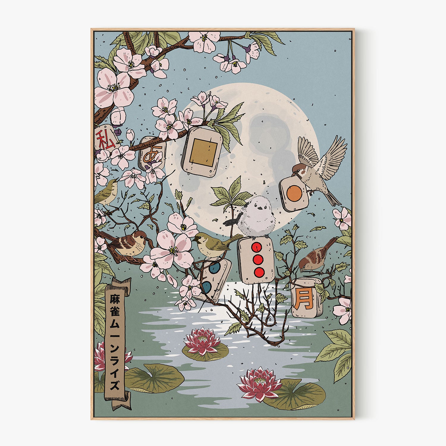 Moonlit Mahjong Birds-by-Nicholas-wall-art-print-canvas-poster-framed-Gioia