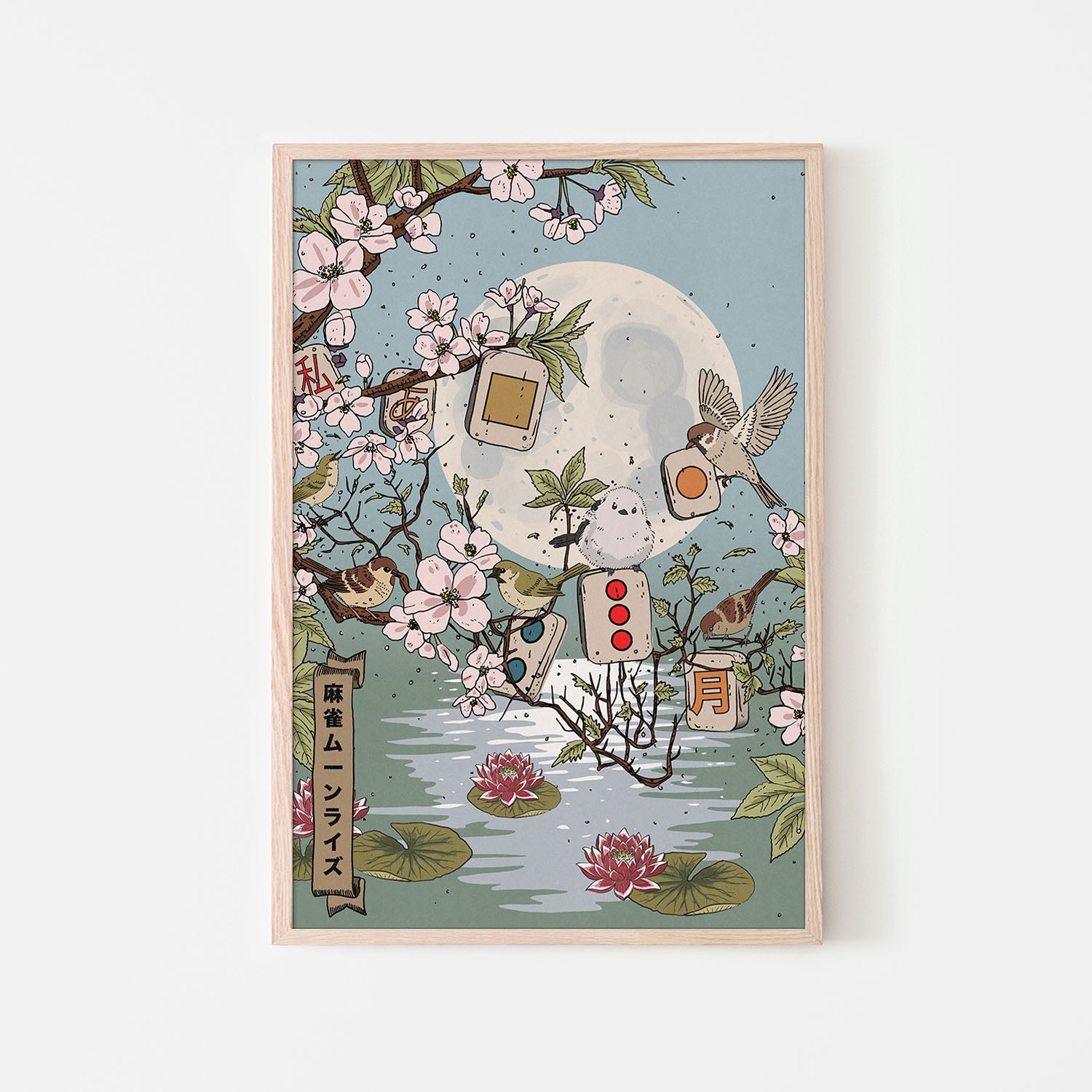 Moonlit Mahjong Birds-by-Nicholas-wall-art-print-canvas-poster-framed-Gioia