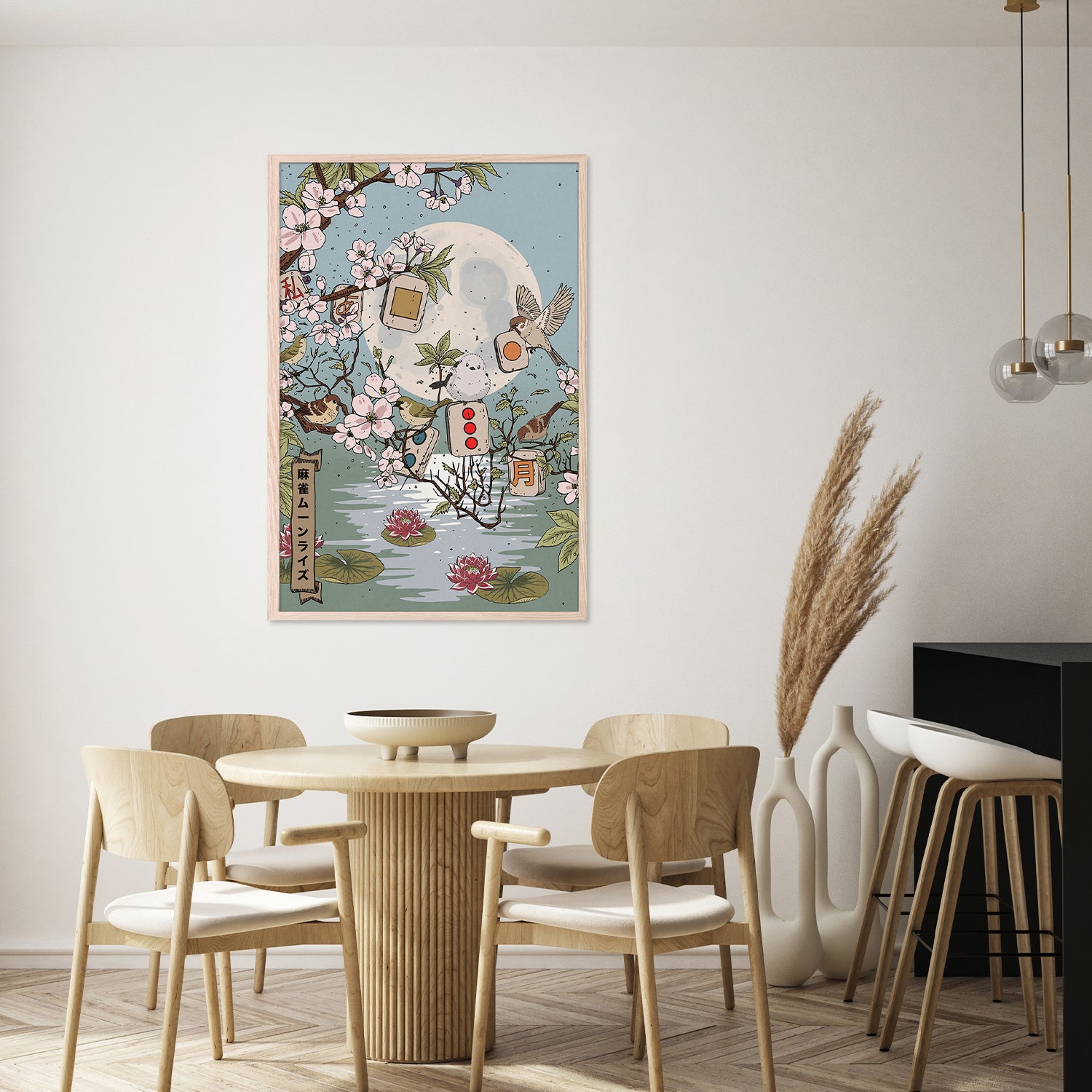 Moonlit Mahjong Birds-by-Nicholas-wall-art-print-canvas-poster-framed-Gioia