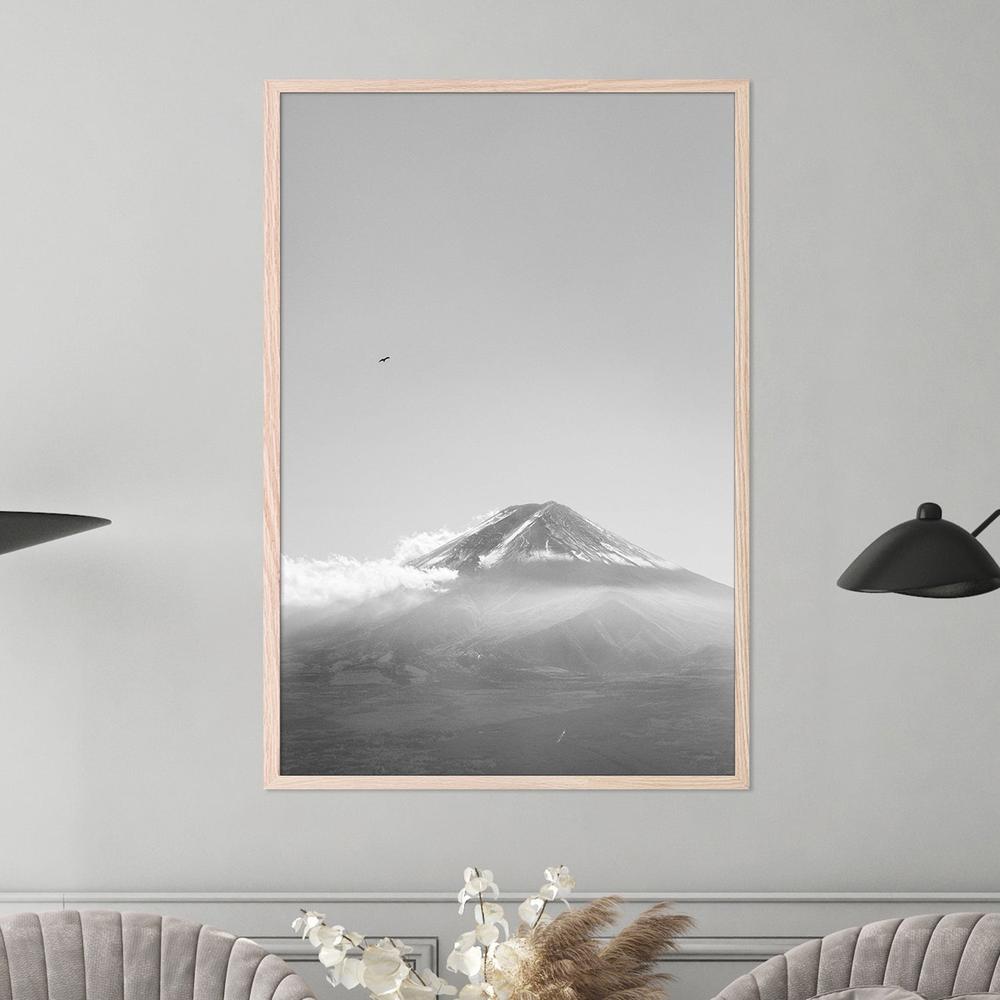 Mt Fuji with an Eagle in Black and White (Soar)-by-Andrew Paranavitana-wall-art-print-canvas-poster-framed-Gioia