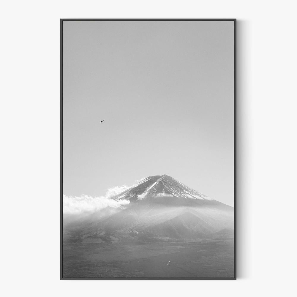 Mt Fuji with an Eagle in Black and White (Soar)-by-Andrew Paranavitana-wall-art-print-canvas-poster-framed-Gioia