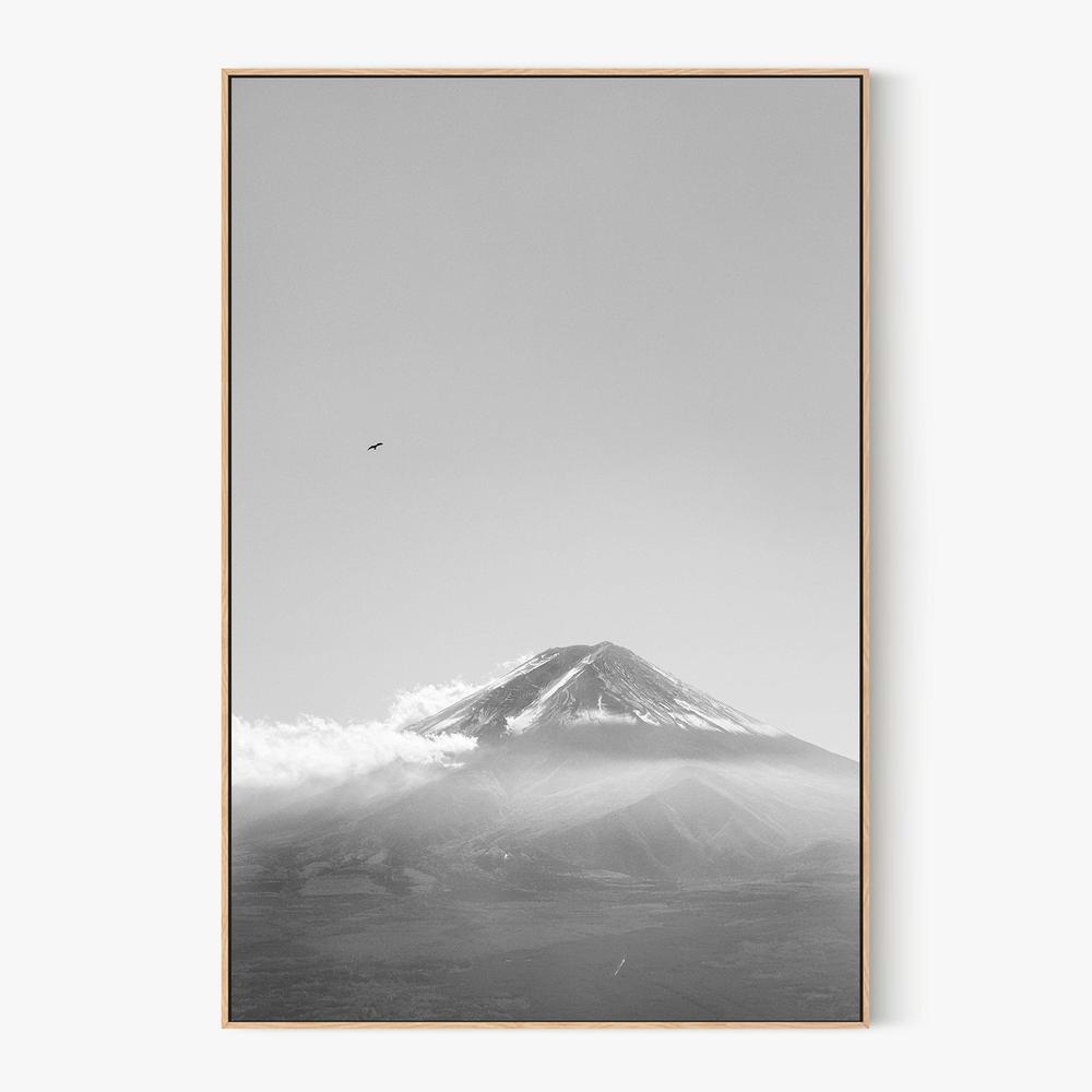 Mt Fuji with an Eagle in Black and White (Soar)-by-Andrew Paranavitana-wall-art-print-canvas-poster-framed-Gioia