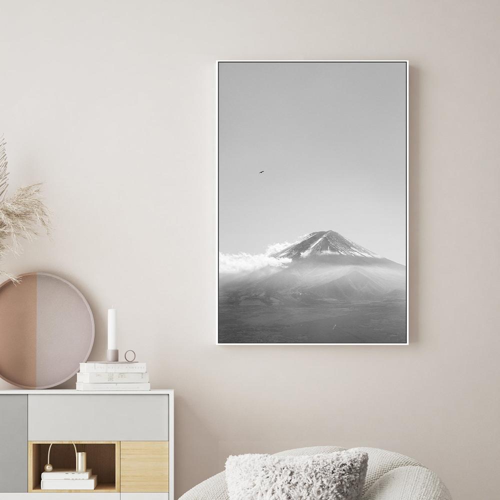 Mt Fuji with an Eagle in Black and White (Soar)-by-Andrew Paranavitana-wall-art-print-canvas-poster-framed-Gioia