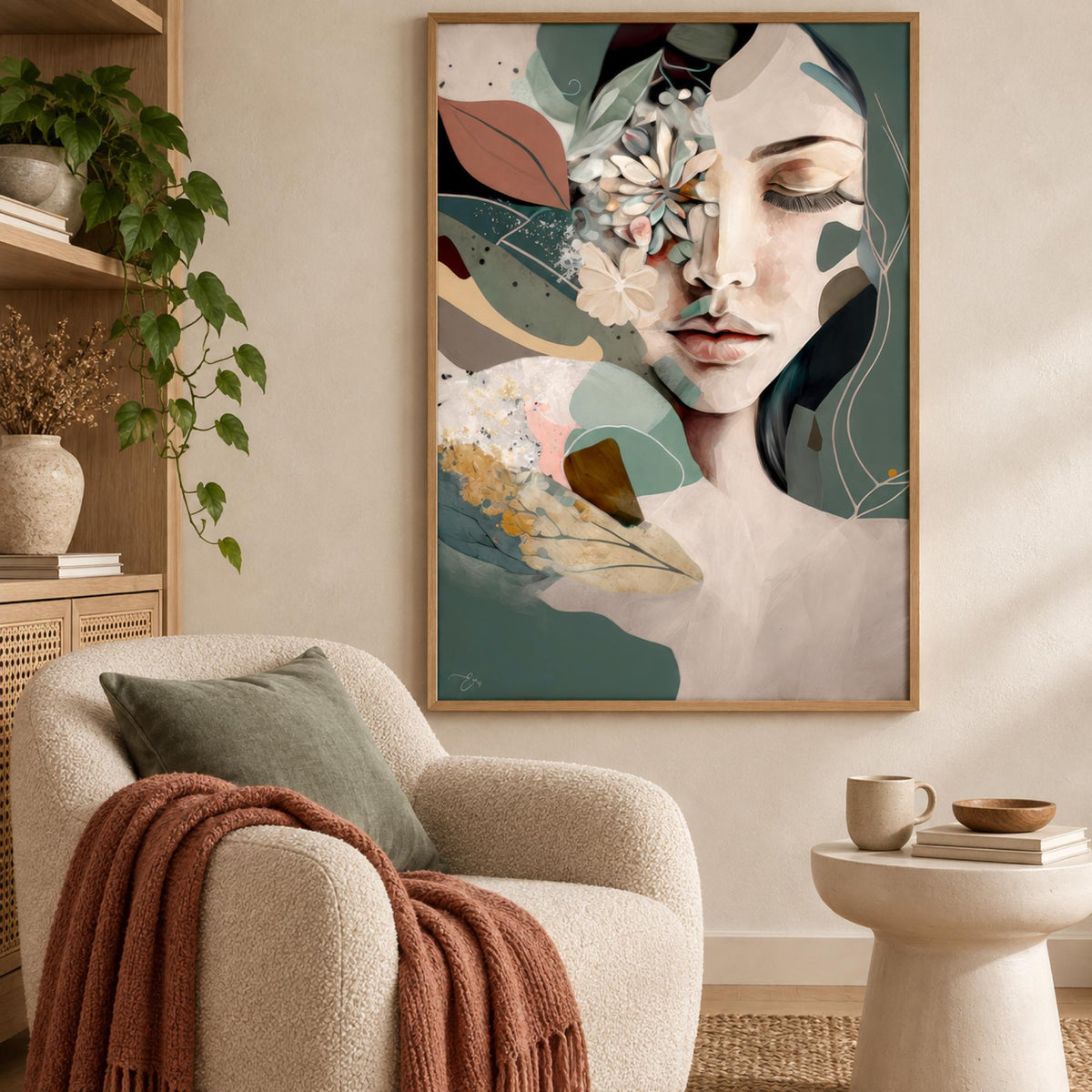 Olivia wall art in a warm contemporary reading corner
