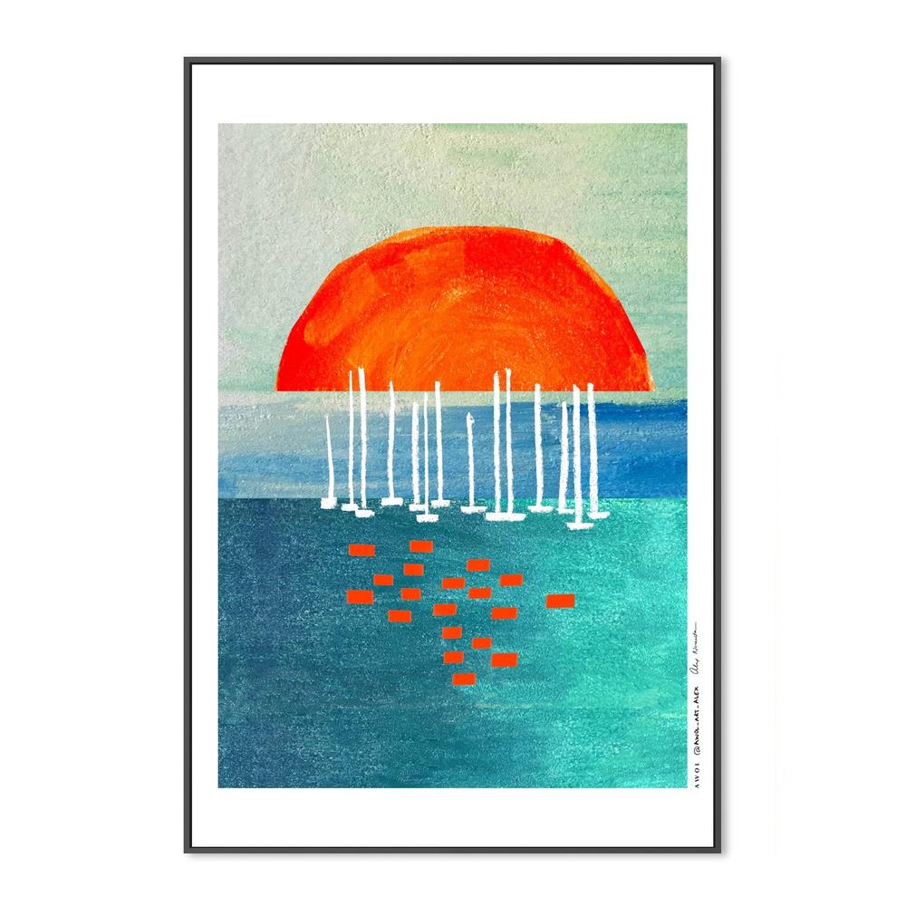 Orange Sun Sailboats-by-Alex Nereuta-wall-art-print-canvas-poster-framed-Gioia