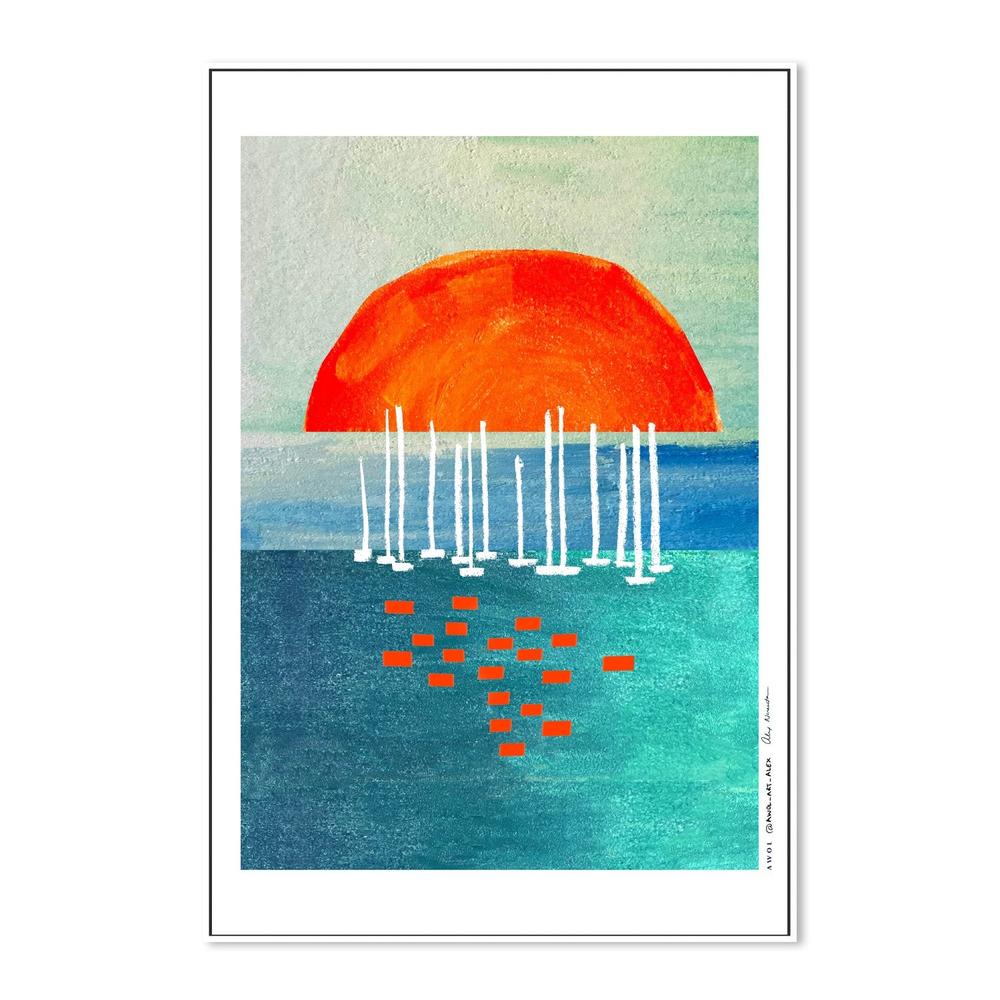 Orange Sun Sailboats-by-Alex Nereuta-wall-art-print-canvas-poster-framed-Gioia