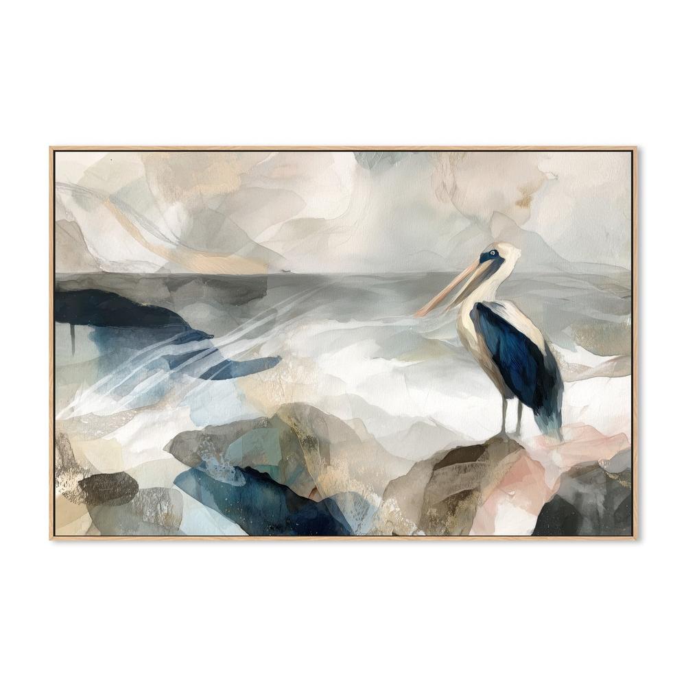 Pelican on Rocky Shore-by-Chromatic Storm Studio-wall-art-print-canvas-poster-framed-Gioia
