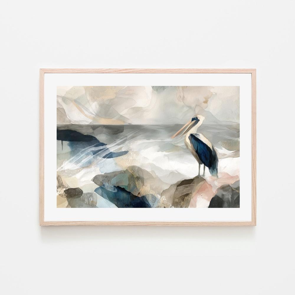 Pelican on Rocky Shore-by-Chromatic Storm Studio-wall-art-print-canvas-poster-framed-Gioia