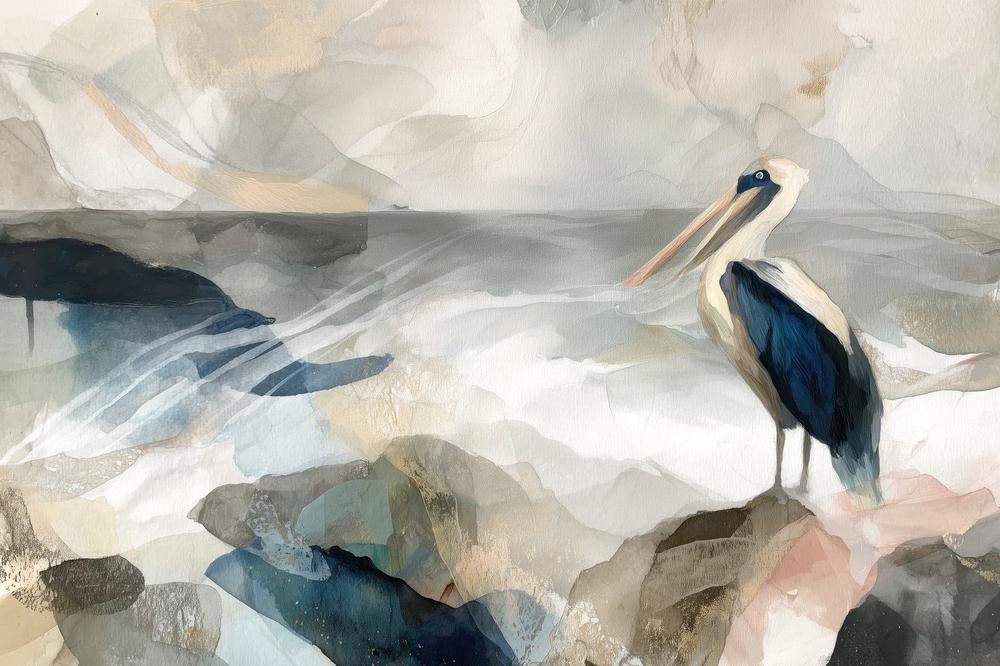 Pelican on Rocky Shore-by-Chromatic Storm Studio-wall-art-print-canvas-poster-framed-Gioia