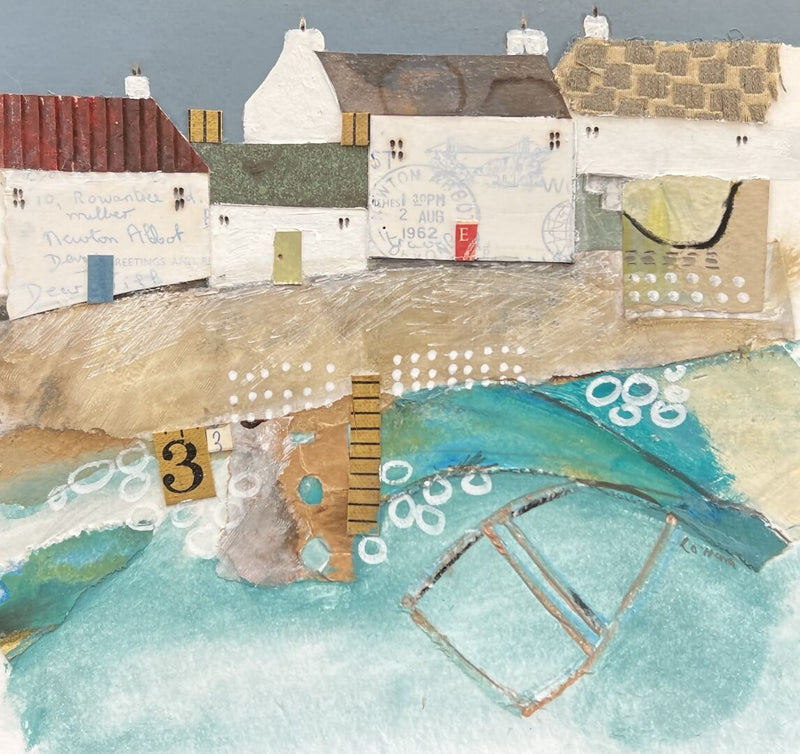 A Boat In The Harbour, Original Mixed Media Artwork On Paper By Louise O'Hara