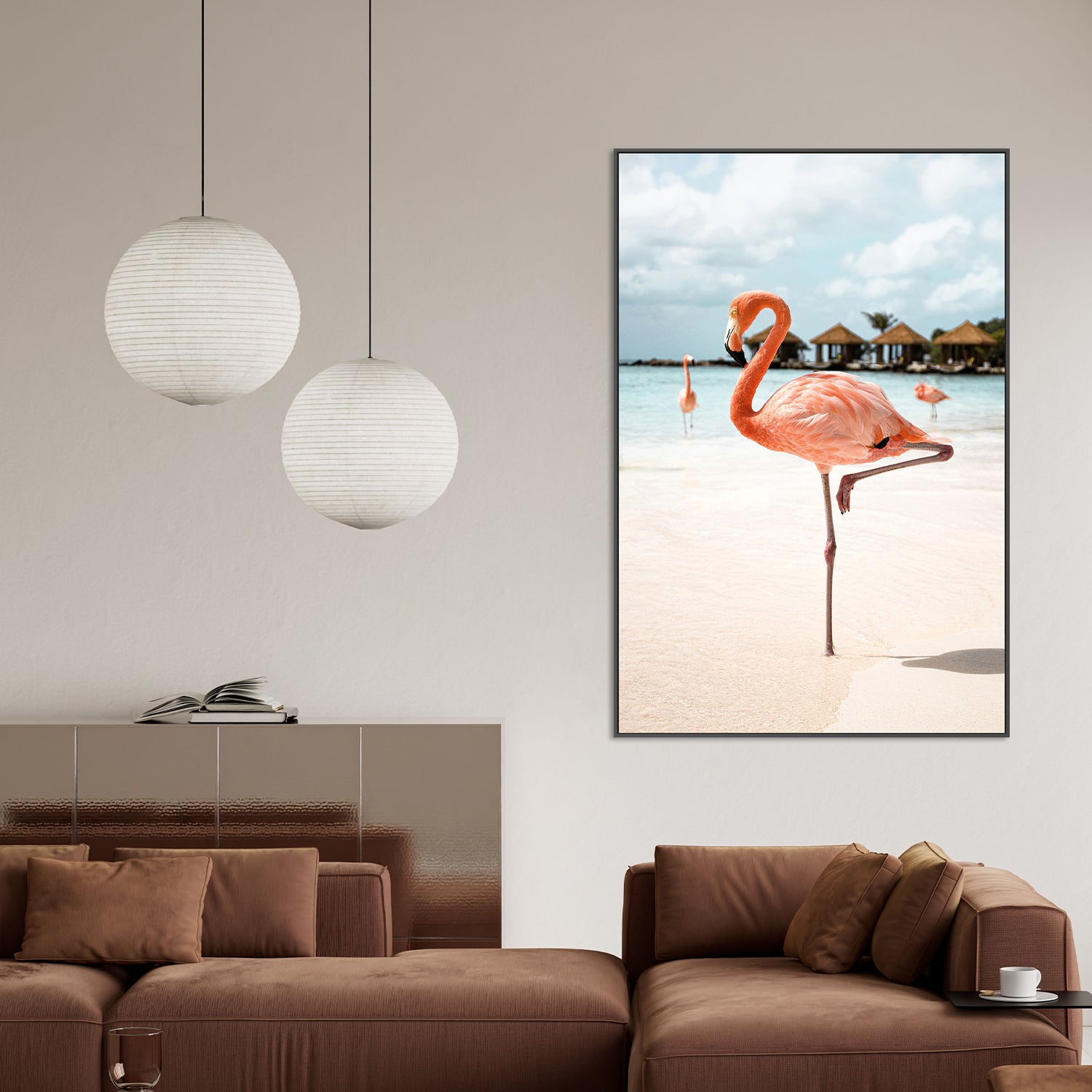 Pink Flamingo Beach-by-Henrike Schenk-wall-art-print-canvas-poster-framed-Gioia
