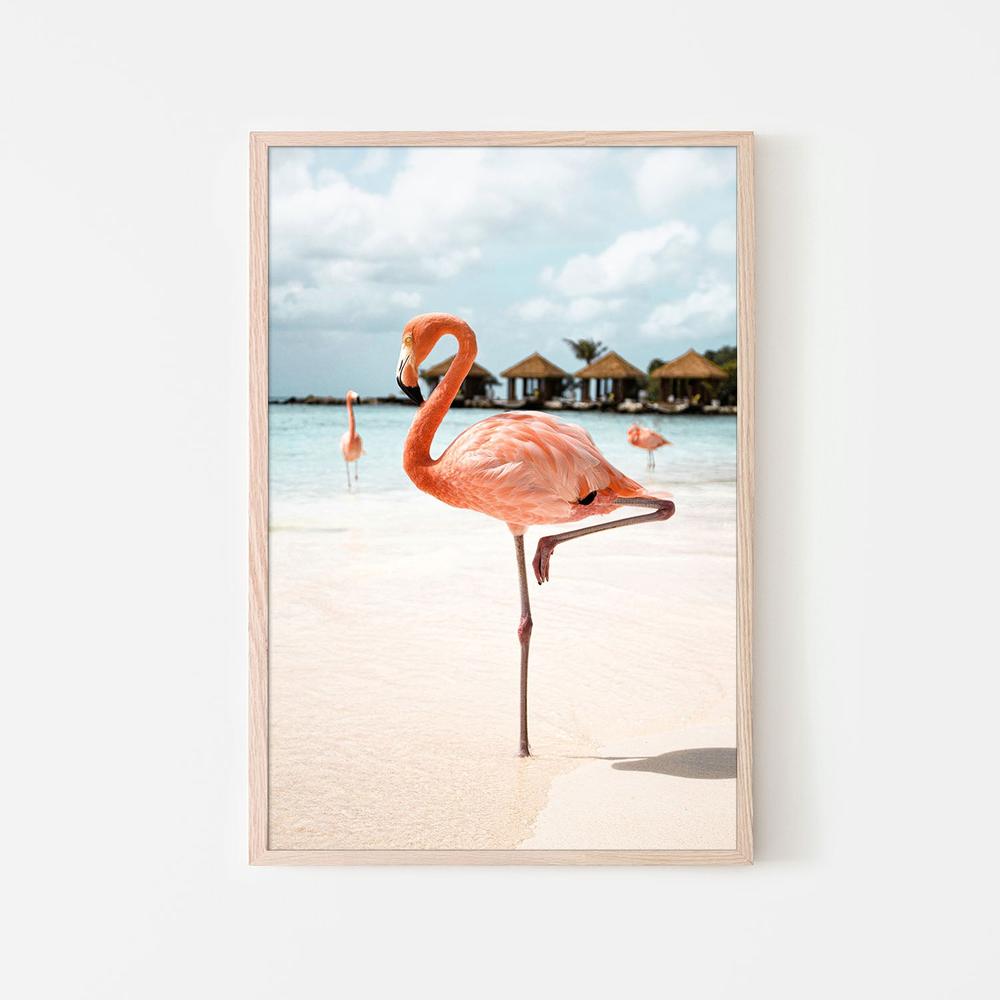 Pink Flamingo Beach-by-Henrike Schenk-wall-art-print-canvas-poster-framed-Gioia