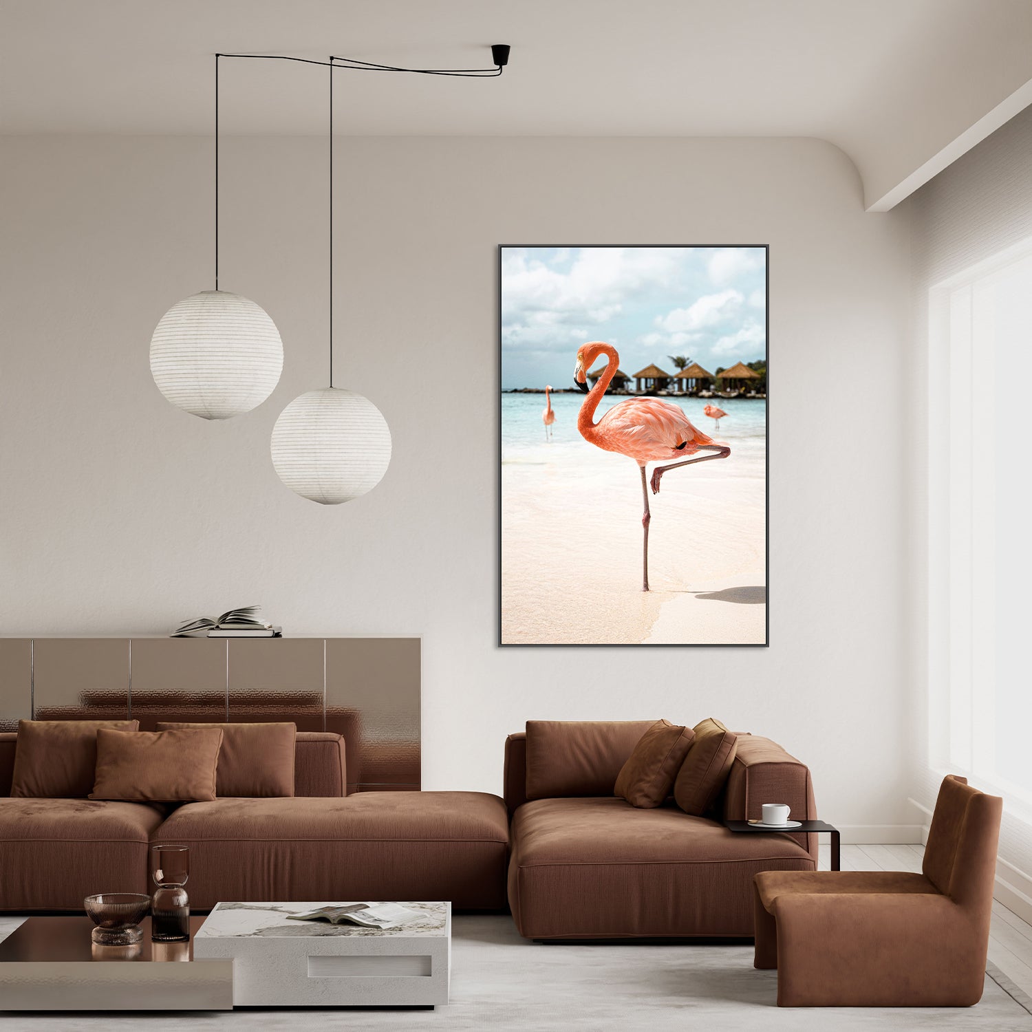 Pink Flamingo Beach-by-Henrike Schenk-wall-art-print-canvas-poster-framed-Gioia