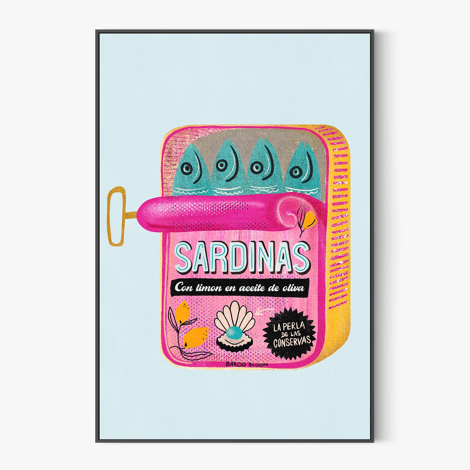 Pink Sardines With Lemon-by-Baroo Bloom-wall-art-print-canvas-poster-framed-Gioia