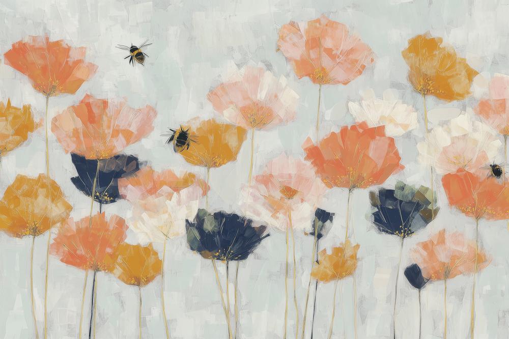 Poppies and Bees in Meadow-by-Jordão de Abreu-wall-art-print-canvas-poster-framed-Gioia