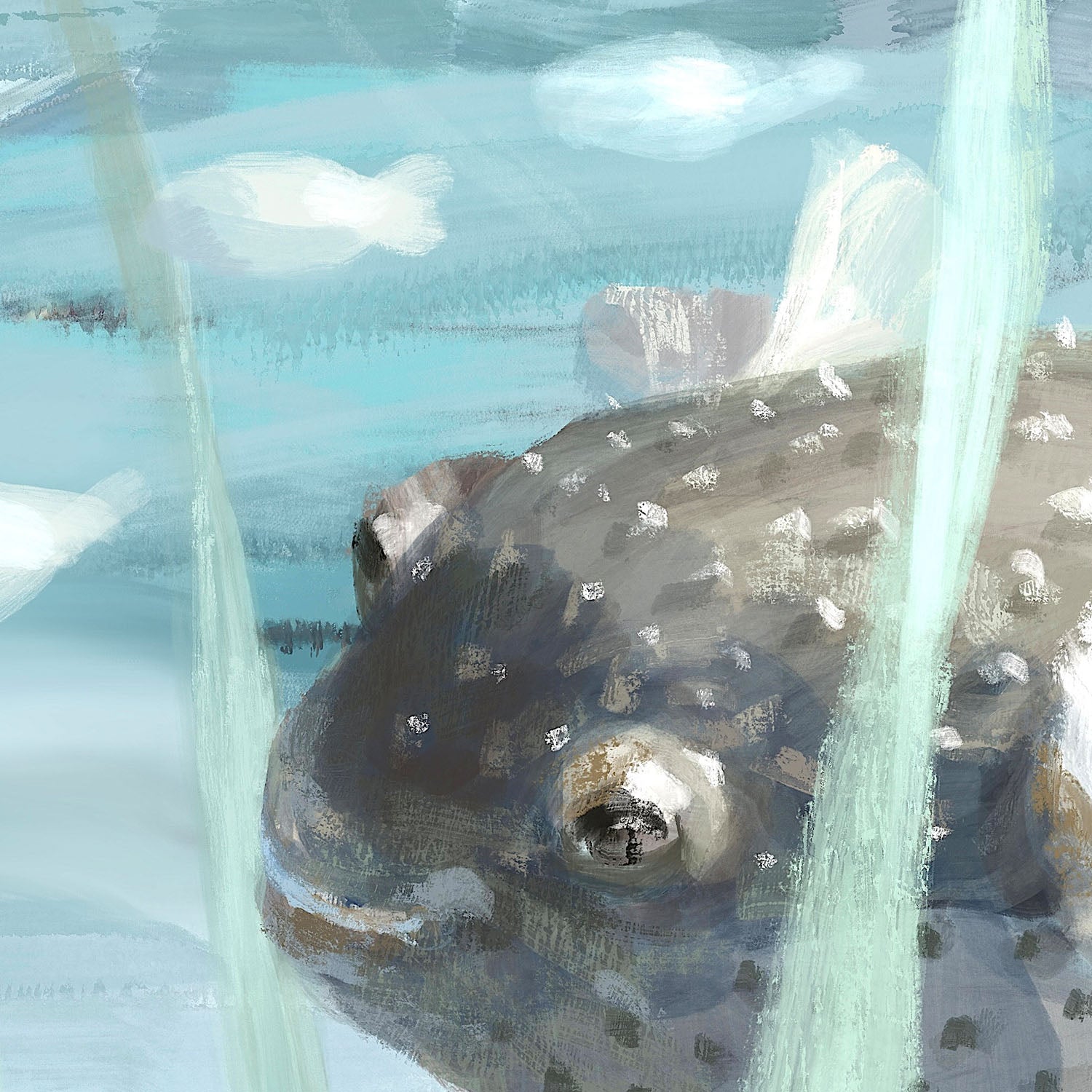 Pufferfish In Seagrass-by-Julia Cheney-wall-art-print-canvas-poster-framed-Gioia